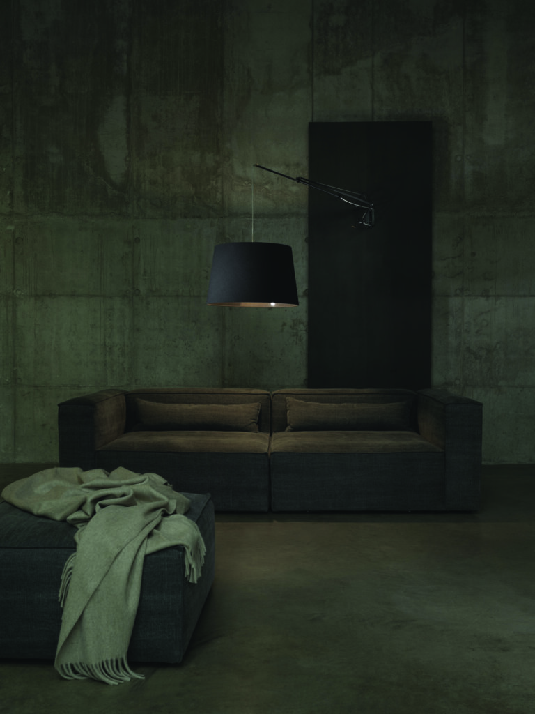 CRANE wall cone dark grey shade with sofa